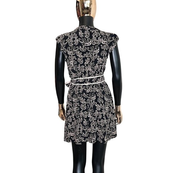 Maeve For Anthropologie Black Elephant Print Faux Wrap Dress XXS/P - Picture 3 of 12